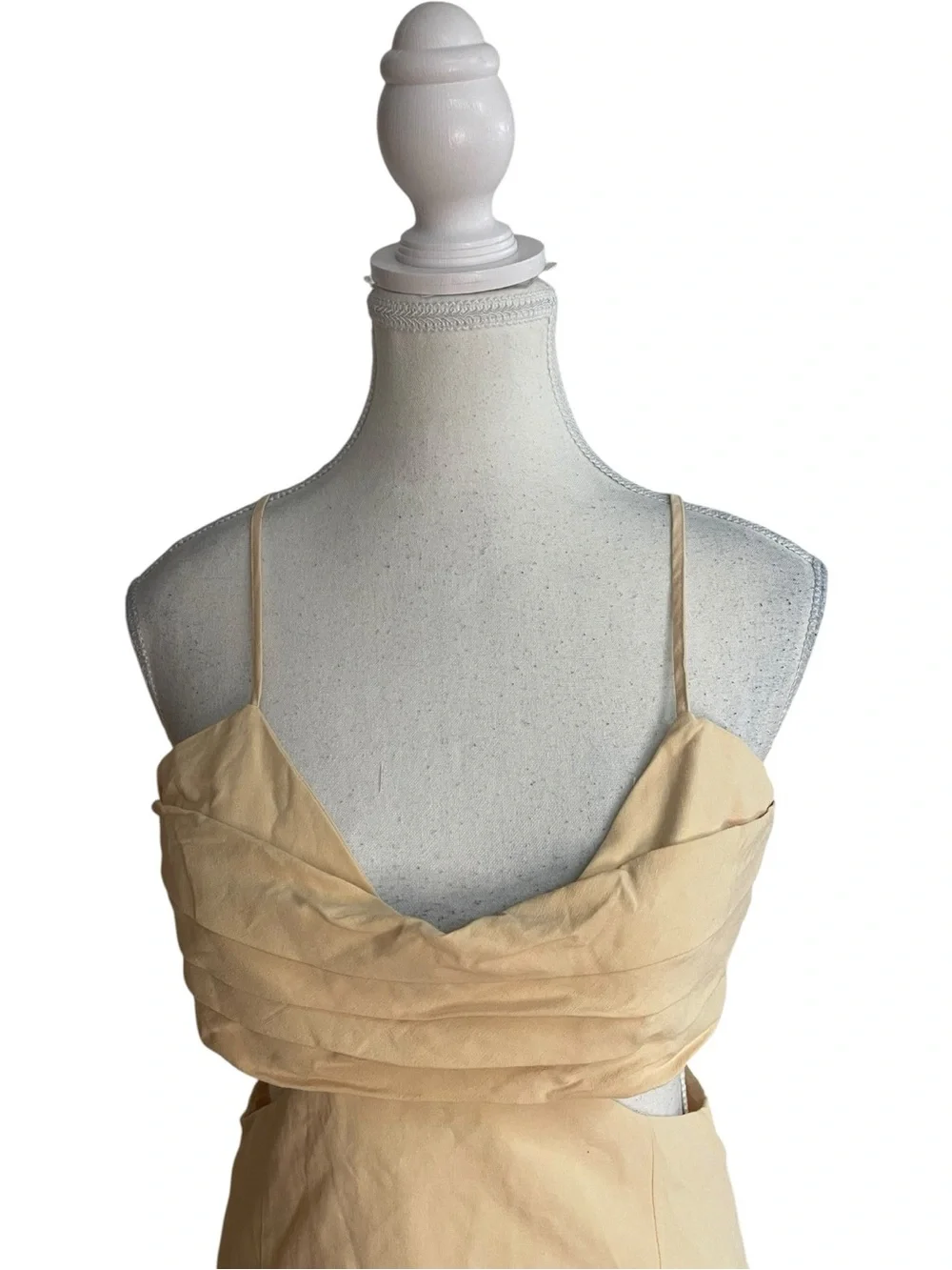 Zara Cutout Ruched Linen Mini Dress Tan Peach